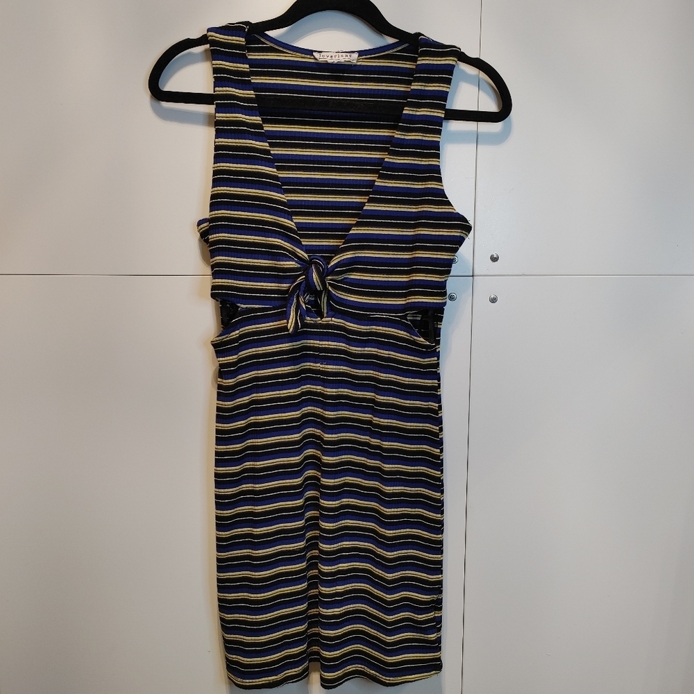 Love riche Blue Yellow Striped Cutout Bodycon Dress M Boutique - Picture 7 of 10